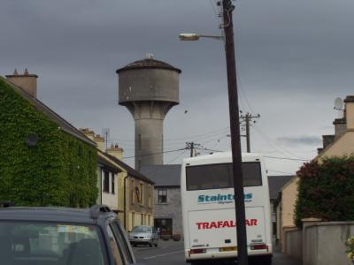 A water tower cleverly disguised as a medieval fortress tower