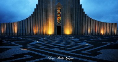 entrance to Hallgrimskirkja Reykjavik Iceland