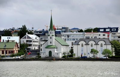 Free Church across Lake Tjornin, Reykjavik