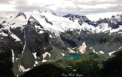 Sentinel Peak, Old Guard Peak, and Le Conte glacier and lakes