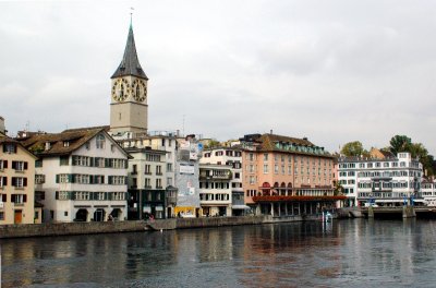Zurich Storchen Hotel and St Peter Church