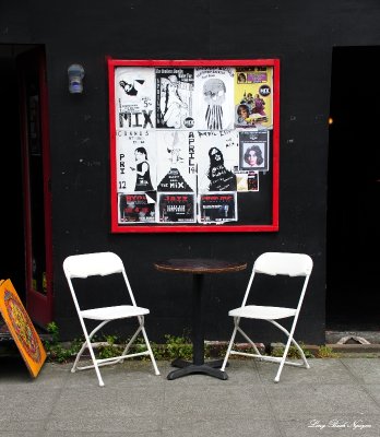 sign and chairs, Georgetown, Seattle, WA