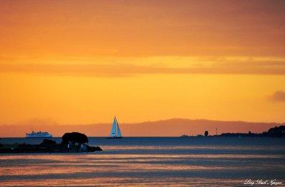 sailing on Alki at sunset, West Seattle