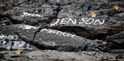 names on lava rocks, Kahola Highway, Big Island, Hawaii