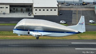 Super Guppy Airborne off Boeing Field, NASA 941, Seattle
