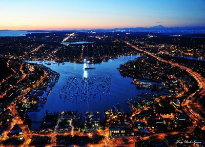 Lake Union,Interstate 5, Seattle, Mount Baker, Washington