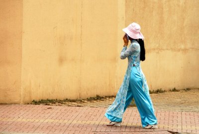 stylish woman in beautiful ao dai