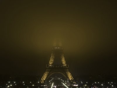 Eiffel Tower in the Fog Close View