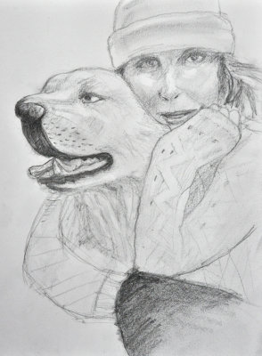 Woman With Dog Drawing
