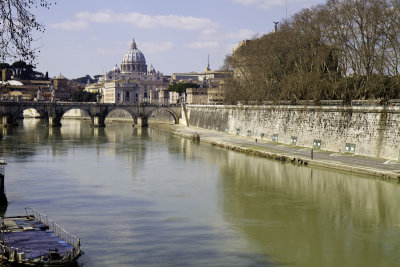 First view of St. Peter's while walking along the Tiber.