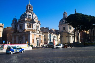 Church of St. Maria di Loreto - Trajan's Column mostly obstructed by tree on right