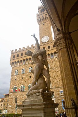 Rape of the Sabine Women with Palazzo Vecchio behind.