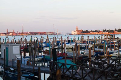 Marina on edge of town, Murano and San Michele across the lagoon