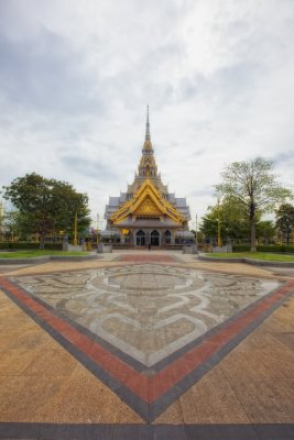 White Temple Under Milky Skies