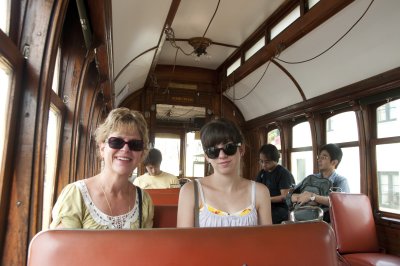 Riding the tram from Foz to the center of Porto