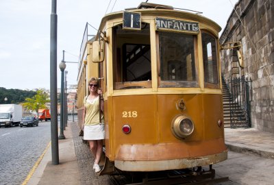 Jill disembarking at the end of the tram line