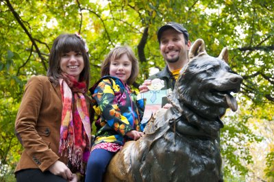 With Sam, Sylvi and Mitch at the Balto statue in Central Park