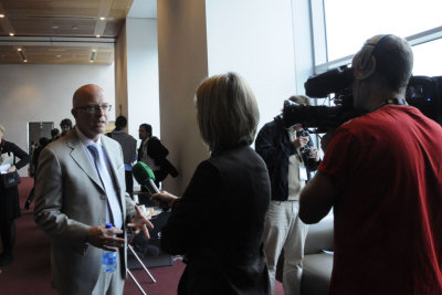 Bill Yosses being interviewed by Irish TV after the symposium (3518)G