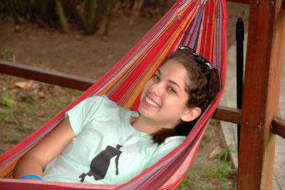 Samantha relaxing in a hammock