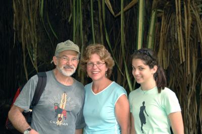 Me, Jill and Samantha in the shade of a very large multi-trunk tree