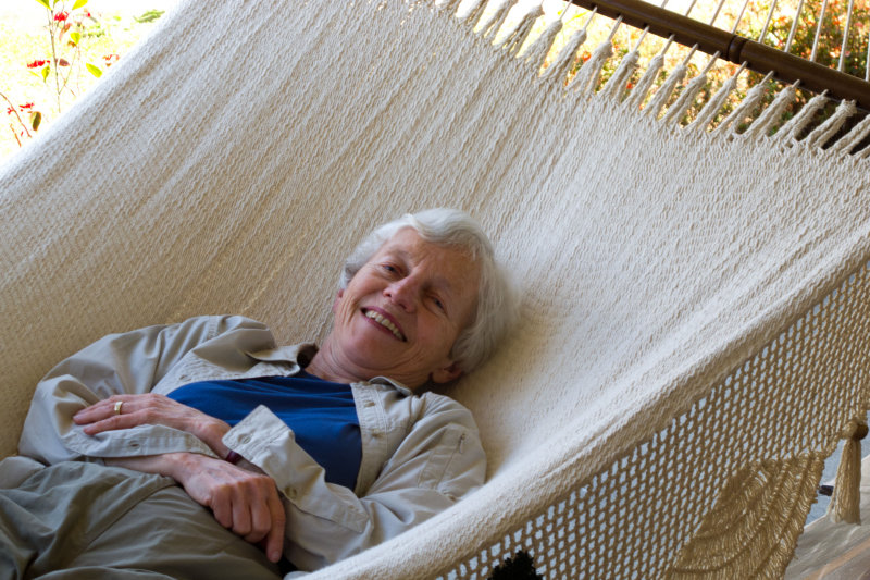 Susan tries the hammock outside our room