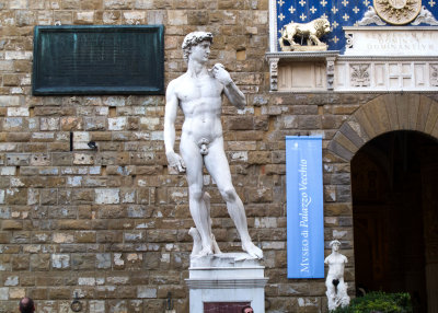 Michelangelo's David (copy) in front of Palazzo Vecchio. Original 1504