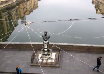 Bust of Benvenuto Cellini on Ponte Vecchio from the Vasari Corridor