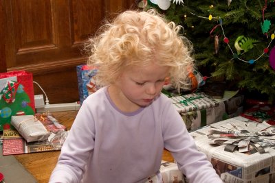 Clara opens a present