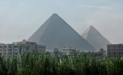 Nearing the pyramids at Giza - from our moving bus.