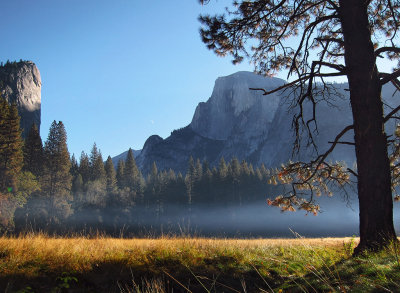 Sunrise 10/30/12.  Stoneman Meadow. View of North Dome and Half Dome  #2769