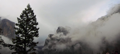 On way back, my FIRST view of snow atop Cathedral Rocks and El Capitan, 6:06 pm. #4481
