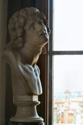 At Uffizi Museum window, 'Dying Alexander'