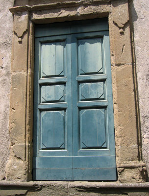 Blue-green door closer up