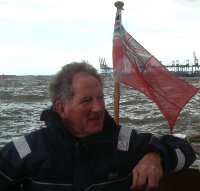 Adrian at the helm, leaving Harwich harbour