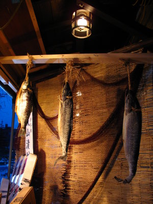 Fish hanging at a store display