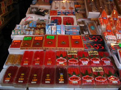 Display of mentaiko, ikura and other goods