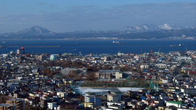 Harbor and distant mountains from the tower