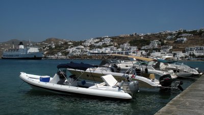 Private boats on Mykonos harbor