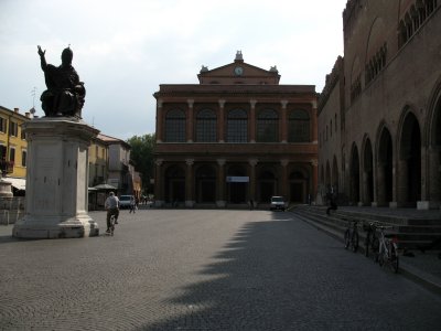 Shadowed Teatro Galli on Piazza Cavour