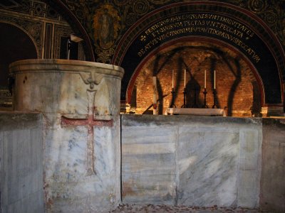 Ambo and altar of the baptistry