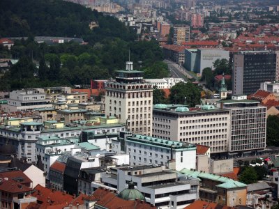 Ljubljana's commercial center with 1933 Skyscraper