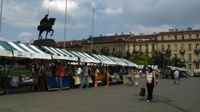 Event stalls in front of Zagreb station