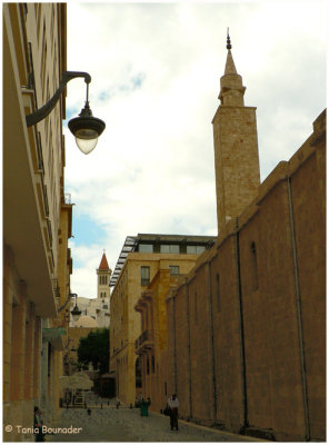 Mosque and church in the background