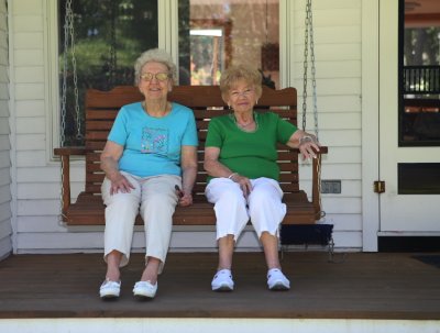Aunt Lou and Grandma Susan on the back porch