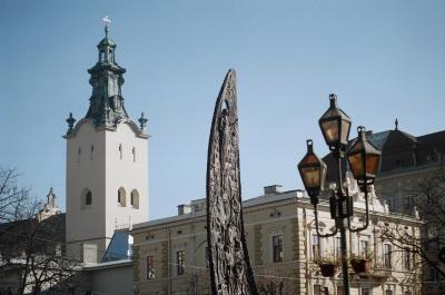 Sculpture, streetlight in Lviv city centre