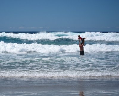 Phil and Zach playing in the surf