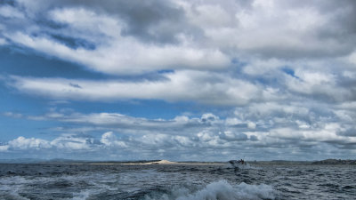 See the boat behind us hitting the waves