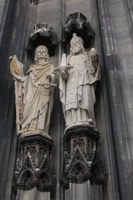 life-size lime stone sculptures of the holy emperors Constantine + Charlemagne 