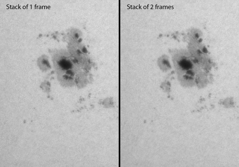 Comparison Stack 1 vs 2 Frames