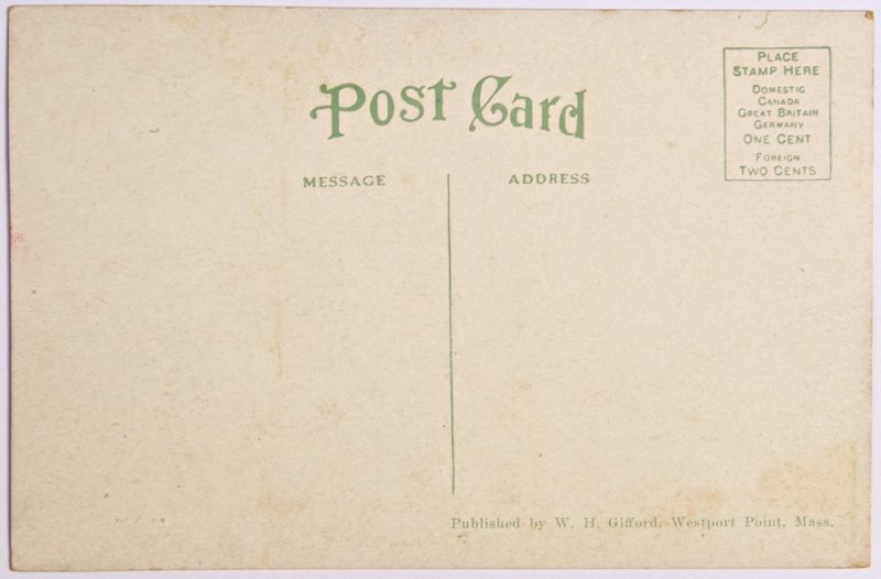 Street Scene, Westport Point, Mass. (Point church) reverse